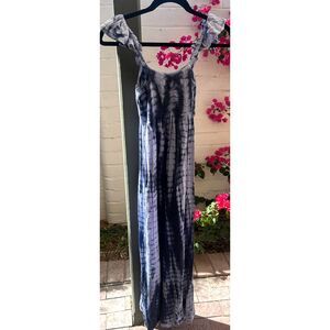Raviya Women's Tie-Dye Maxi Dress Size Large Blue and White Rayon